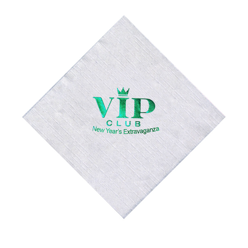 Foil Stamped White 1-Ply Beverage Napkin, Linen Embossing