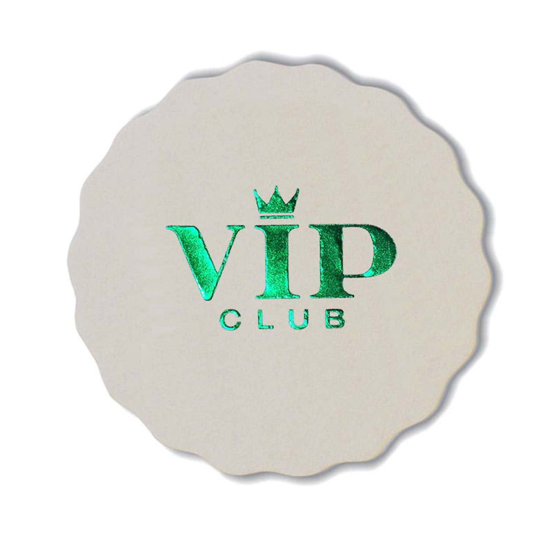 Foil Stamped 40 Pt. 3.625" Round Scalloped - White High Density Coasters - The 500 Line