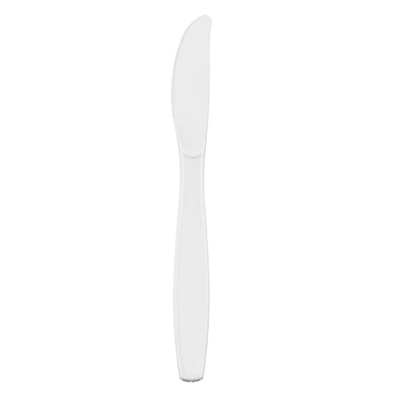 White Plastic Knife w/Serrated Edge 6.375" Long - Plastic Utensils