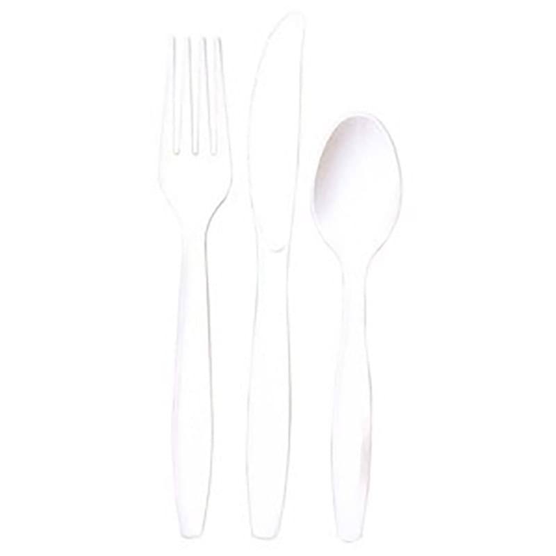White Bag of Knife/Fork/Teaspoon - Plastic Utensils - The 500 Line